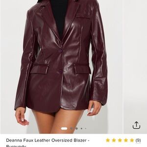Fashion Nova Faux Leather Blazer - Deep Burgundy